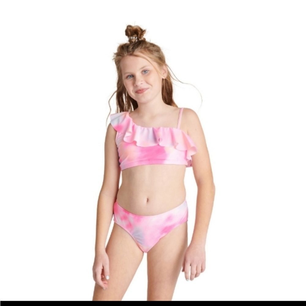 NEW Justice Girls‎ 2 Piece Ruffle Shoulder Tie Dye Bikini Swimsuit XS
